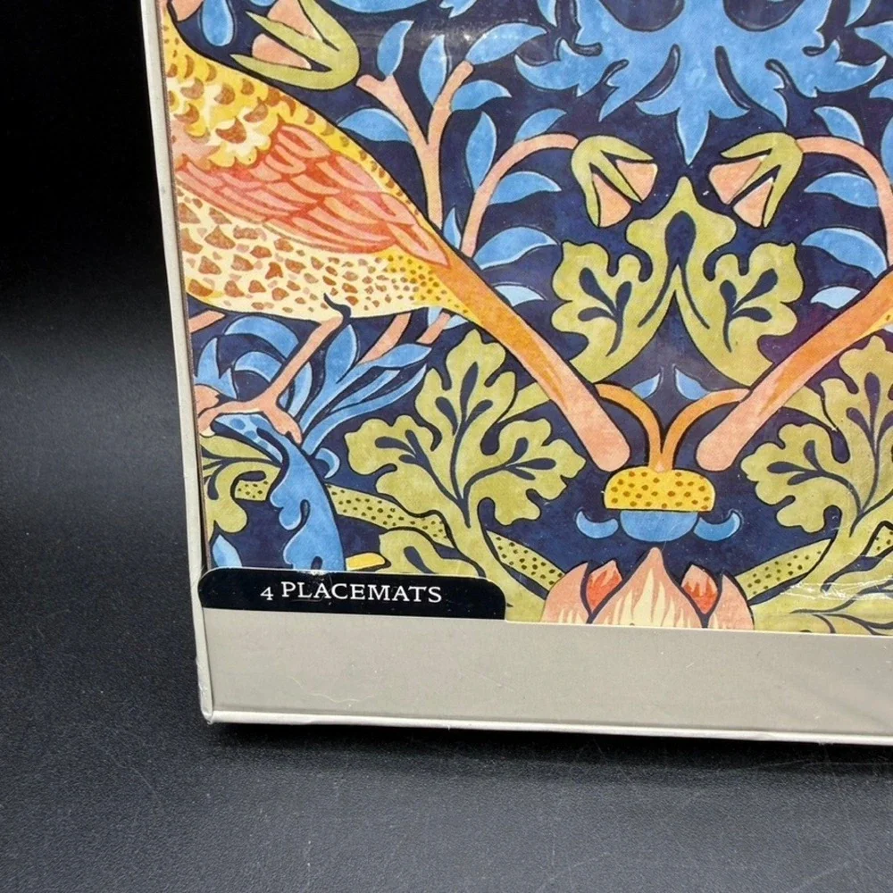 Pimpernel Morris Strawberry Thief Blue Placemats Set 4 Cork Backed Floral Bird